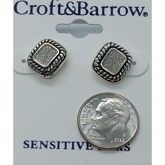 Croft & Barrow Sensitive Ears Druzy Like Silver Tone Southwest Stud Earrings NEW - Picture 3 of 5
